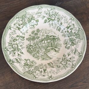 Flowers Green Transferware Pasta Bowl – Vintage - English China – Pastoral Scene